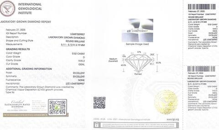 Лабораторно-выращенный бриллиант Кр-57 5.11-5.13 мм D/VVS2 0.52 ct