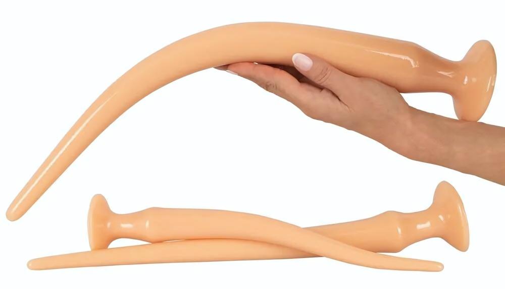 Набор из 3 телесных удлиненных анальных пробок Super Long Flexible Butt Plug Set (Цвет: телесный)