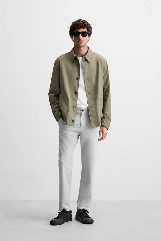 ZARA БРЮКИ КОМФОРТНОЙ ПОСАДКИ ИЗ РЕЛЬЕФНОЙ ТКАНИ, СЕРЫЙ