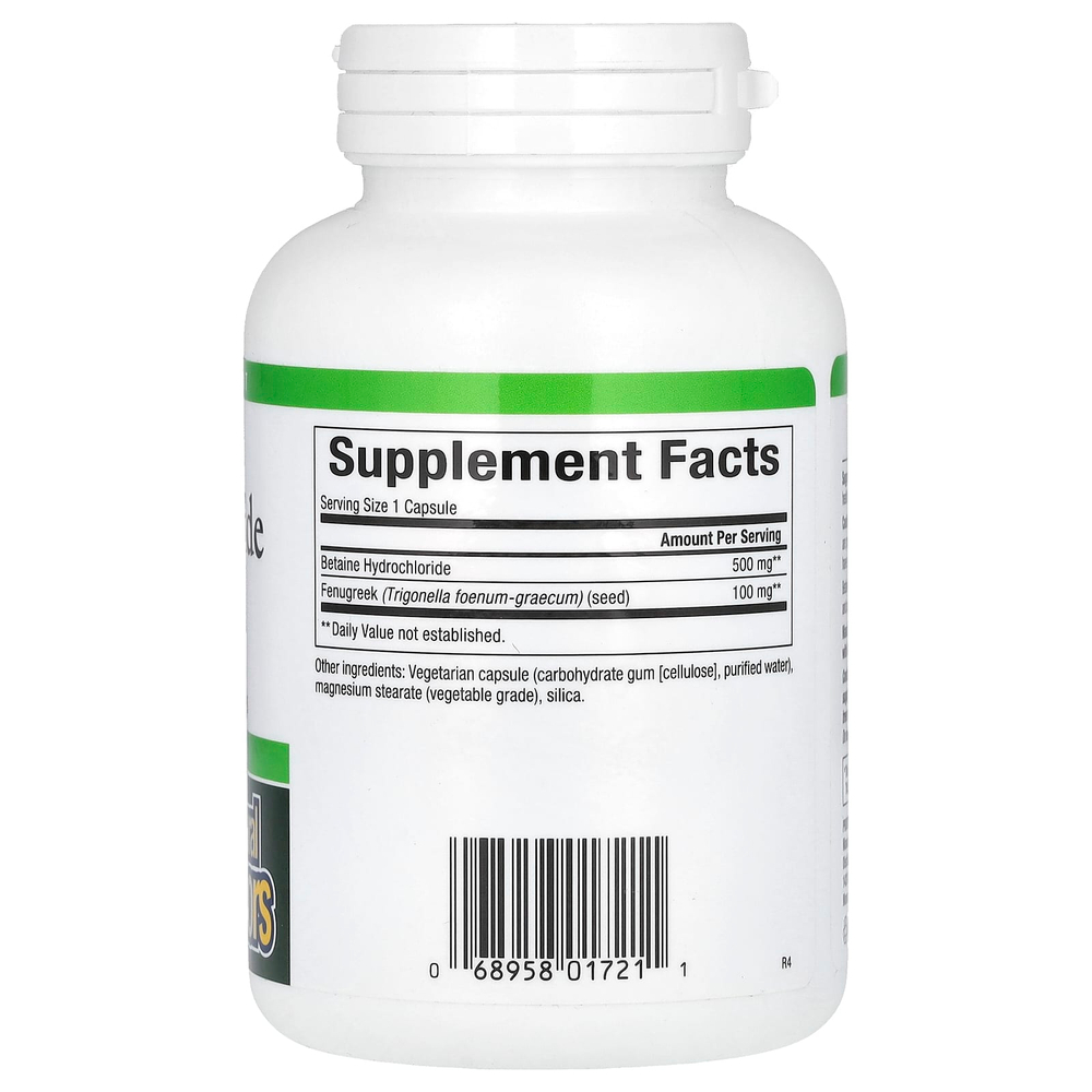 Natural Factors, бетаина гидрохлорид с пажитником, 500 мг, 180 вегетарианских капсул