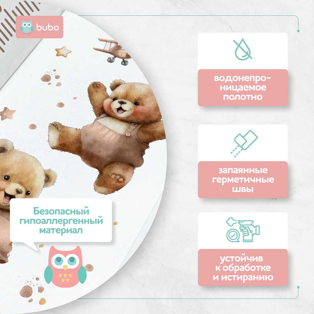 Доска для пеленания BUBO BABY "LUX PRO" 80х50 см с фиксаторами и ростомером