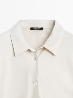 Massimo Dutti Атласная рубашка с рукавами «летучая мышь», серебряный