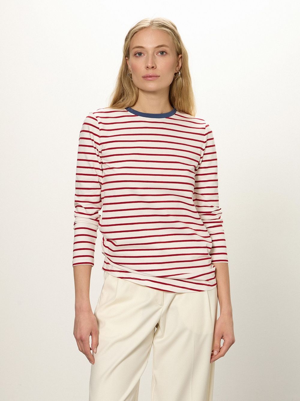 Тельняшка с контрастным воротником красная полоска (Размеры S, M)