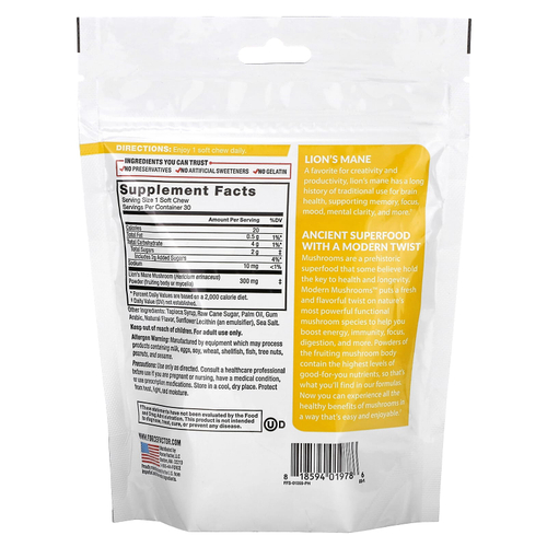 Force Factor, Modern Mushrooms ™, львиная грива, ваниль, 300 мг, 30 мягких жевательных таблеток