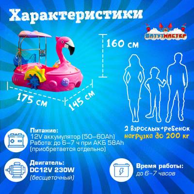 Семейная электрическая лодка-катамаран «Фламинго» розовый, 2+1