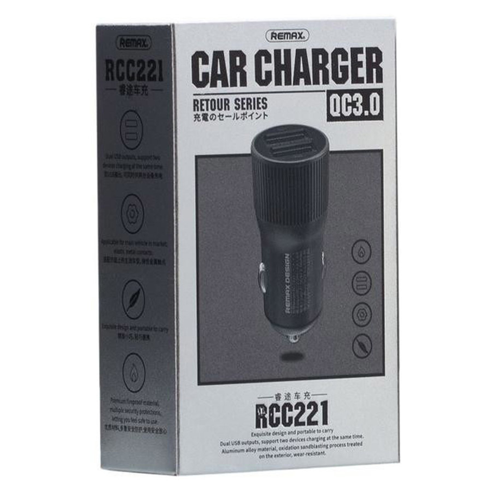 Автомобильное зарядное устройство USB Remax RCC-221 (2.4A, 2 порта, QC3.0) Черный