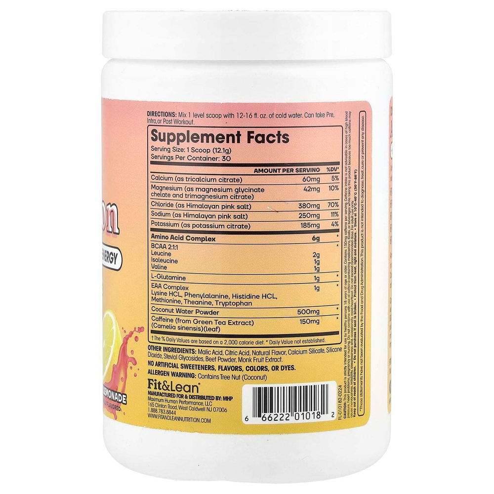 Fit & Lean, Amino Hydration + Energy, розовый лимонад, 363 г (12,8 унции)