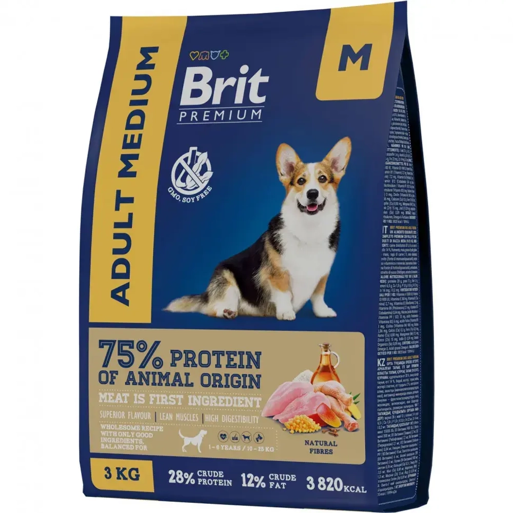 Brit premium dog adult medium сухой корм для взрослых собак средних пород с курицей - 3 кг