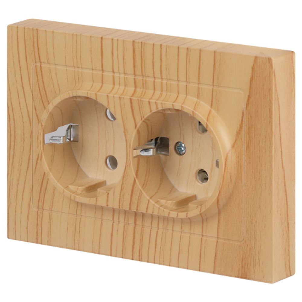 Розетка Intro Accent 6-205-11 двойная с заземлением 2X2P+E Schuko 16А-250В IP20 СУ AL/CU сосна