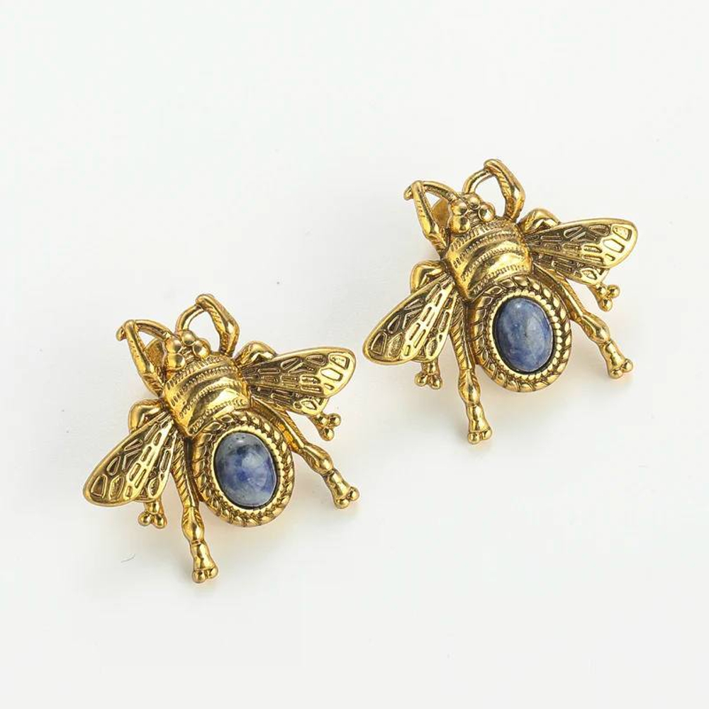 Серьги винтажные Скарабей, Золотые