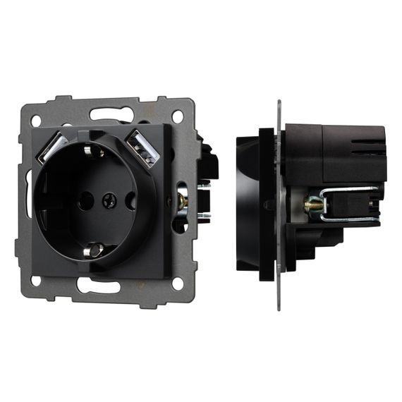 Механизм розетки с USB зарядкой SCT-MUAA-PL-BK-V (250V, 16A) Arlight 049819