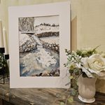 Картина авторская акварельная в паспарту 30х40 см на стену для интерьера "Нижний водопад в Веребково"