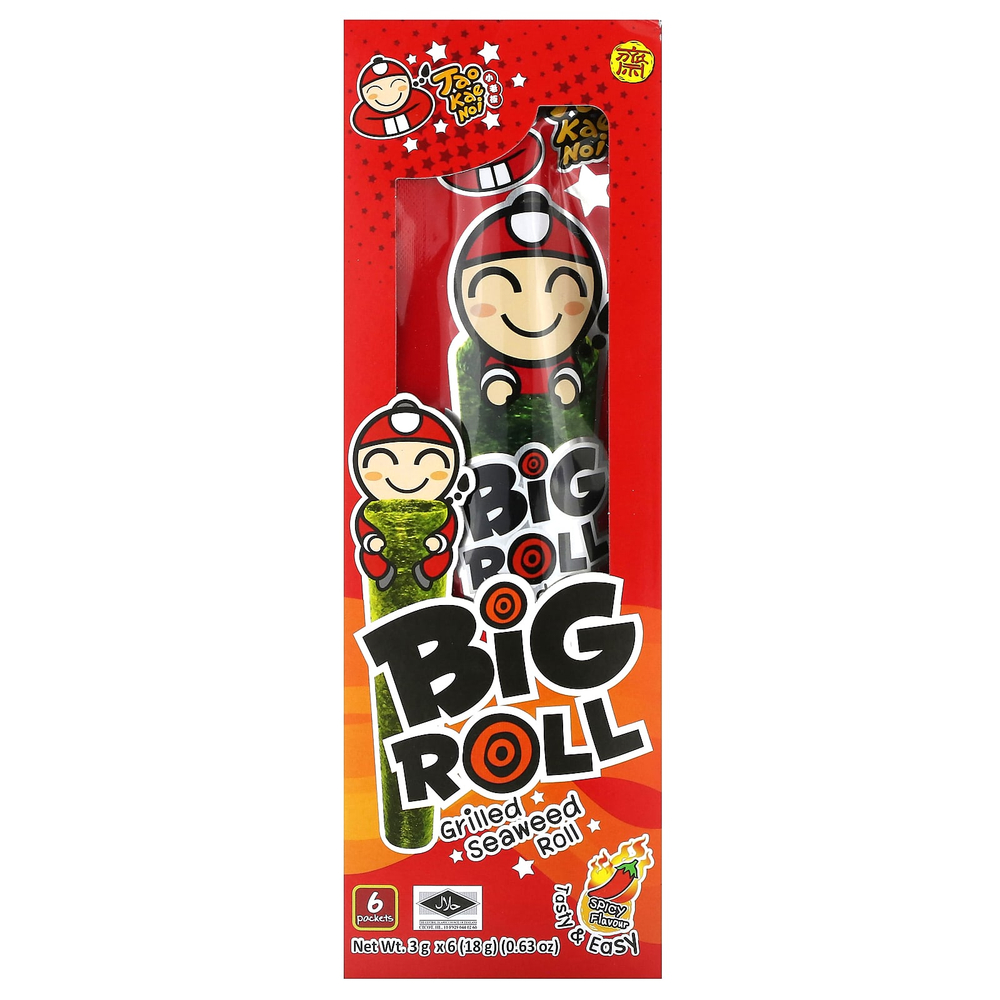 Tao Kae Noi, Big Roll, рулет из морских водорослей на гриле, острый, 6 пакетиков по 3 г (0,11 унции)