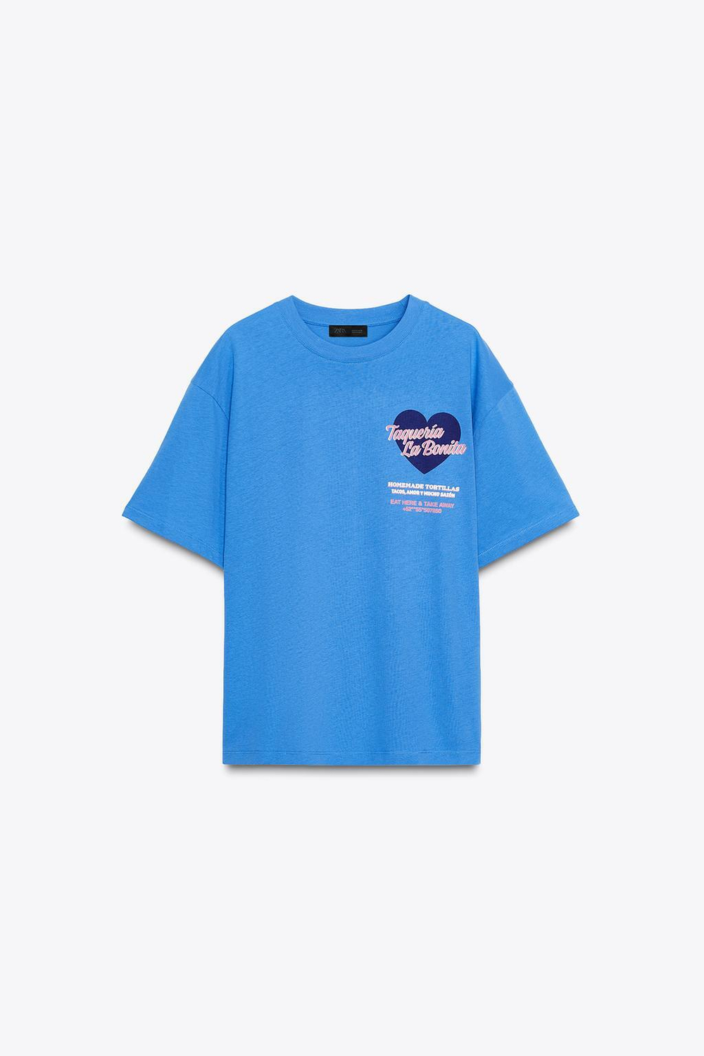 ZARA ФУТБОЛКА С ТЕКСТОВЫМ ПРИНТОМ, ЯРКО-СИНИЙ