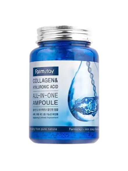 FARMSTAY - СЫВОРОТКА ДЛЯ ЛИЦА АМПУЛЬНАЯ С КОЛЛАГЕНОМ И ГИАЛУРОНОВОЙ КИСЛОТОЙ COLLAGEN & HYALURONIC ACID ALL-IN-ONE AMPOULE, 250 ML