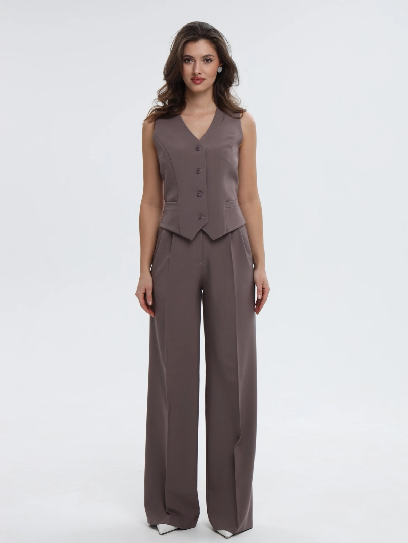 Брюки палаццо классические широкие капучино