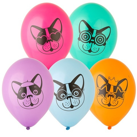 Набор латексных шаров с рисунком «Собачки», 36 см, 5 шт