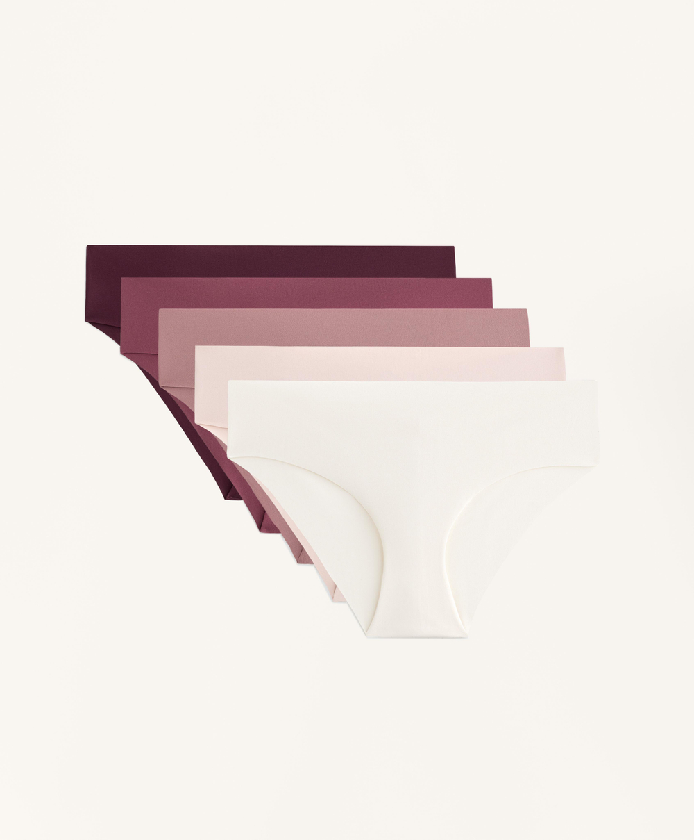 OYSHO Набор из 5 бесшовных трусов-хипстеров, бордовый