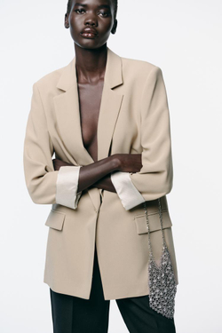 ZARA БЛЕЙЗЕР С МАНЖЕТАМИ С ПРИНТОМ, РЫЖЕВАТО-КОРИЧНЕВЫЙ