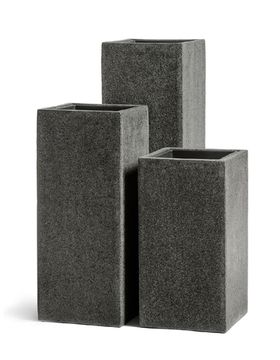Кашпо TREEZ Effectory - серия Stone - Высокий куб - Тёмно-серый камень
