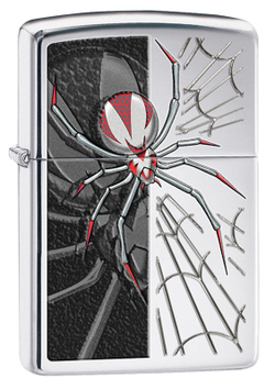 Легендарная классическая американская бензиновая широкая зажигалка ZIPPO Classic High Polish Chrome™ серебристая глянцевая из латуни и стали с пауком ZP-28795