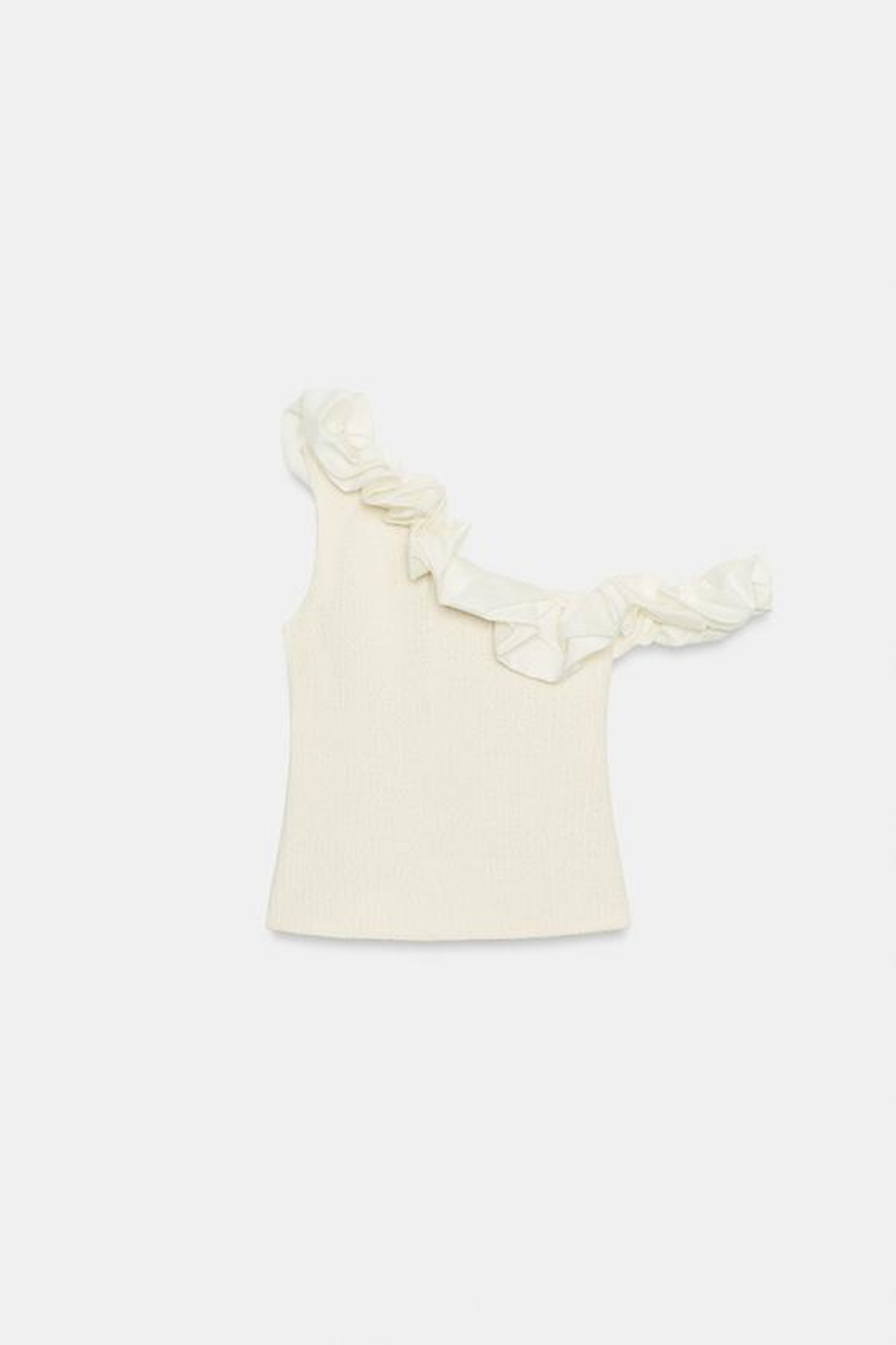 ZARA АСИММЕТРИЧНЫЙ ТОП БУКЛЕ, ЭКРЮ