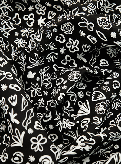 Ткань штапель принт Цветы ассорти мелкие белые на черном, 105 гр/м, ш. 142 см