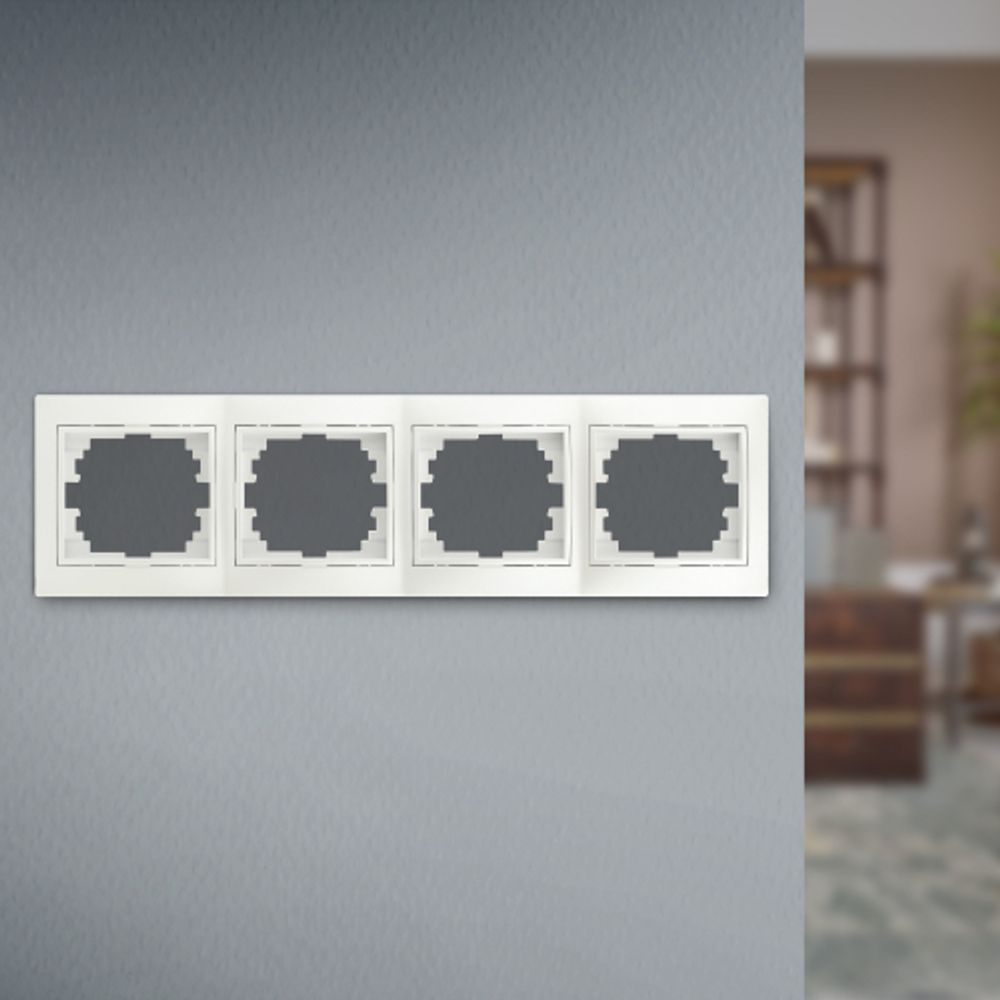 Рамка для розеток и выключателей Intro Plano 1-504-06 на 4 поста горизонтальная, СУ, перламутр