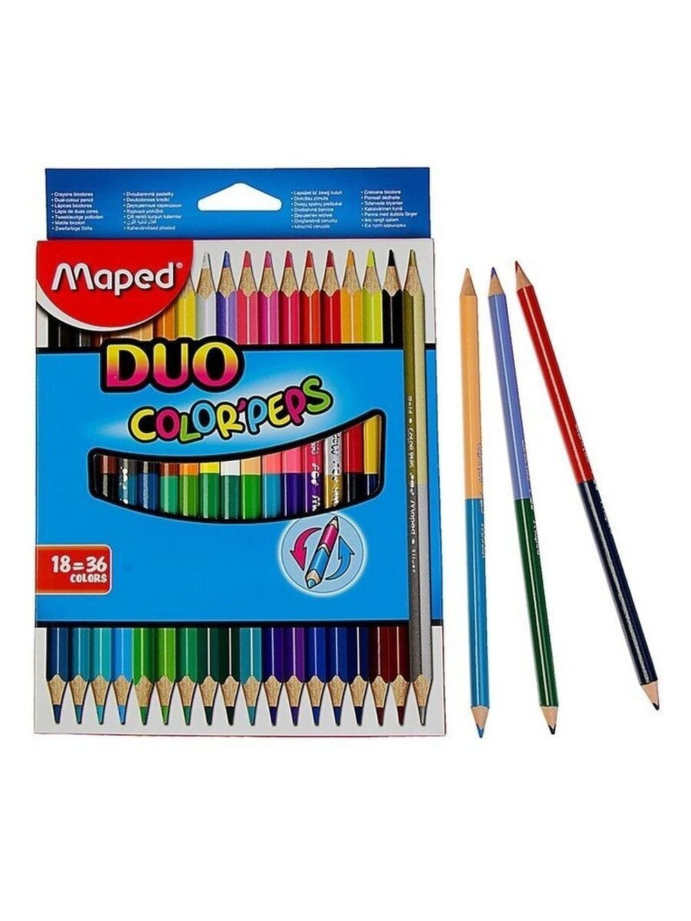 Карандаши двусторонние MAPED (Франция) "Color'Peps Duo", 18 штук, 36 цветов, трехгранные, 829601