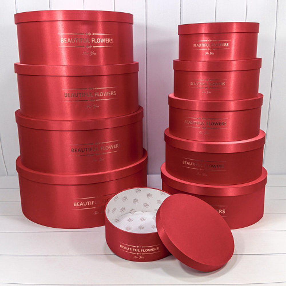 Коробка 52х19.5 см Набор 10 шт с атласной тканью (Красный)