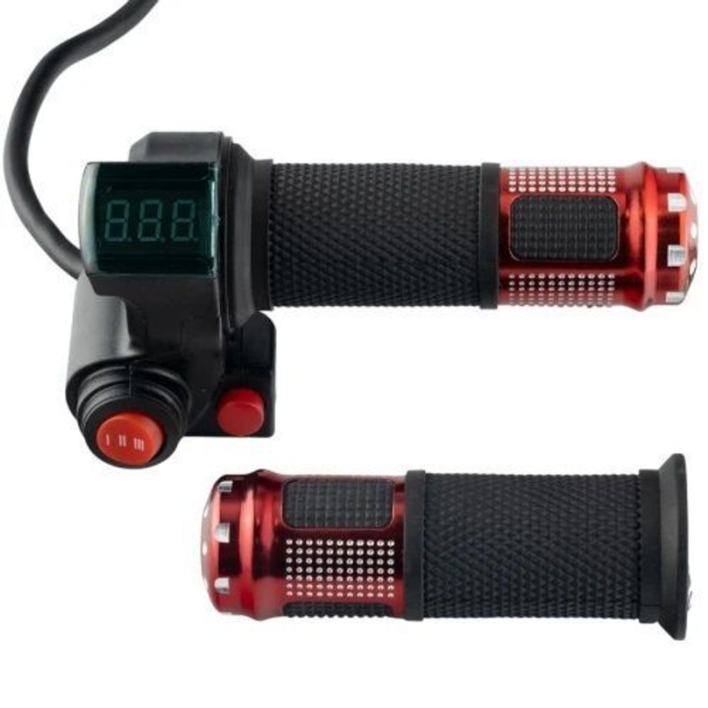 Ручка газа с вольтметром и кнопками красная (кабель 1,7м) для электросамокатов электровелосипедов