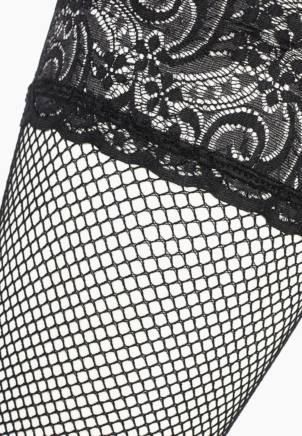 Чулки Le Frivole в мелкую сетку с кружевной резинкой на силиконе черные S/M