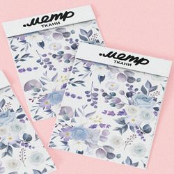 Ткань шелк Армани сиреневый букет на белом фоне