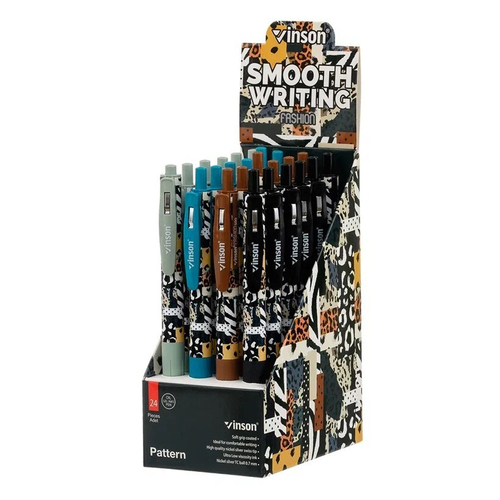 Ручка шариковая, масляная, автоматическая, Vinson, синие чернила, серия "VINSON Pattern", 24 шт