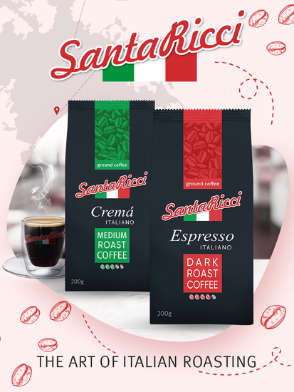 Кофе SantaRicci Espresso Italiano, молотый, арабика, для турки, кофеварки, 200 г