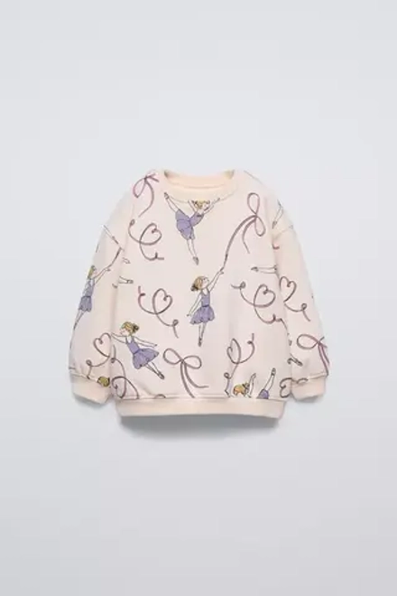 ZARA ХУДИ С ПРИНТОМ, ЭКРЮ