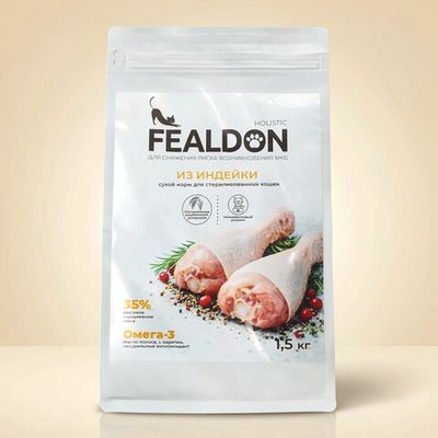 Сухой корм Fealdon для стерилизованных кошек и кастрированных котов с индейкой