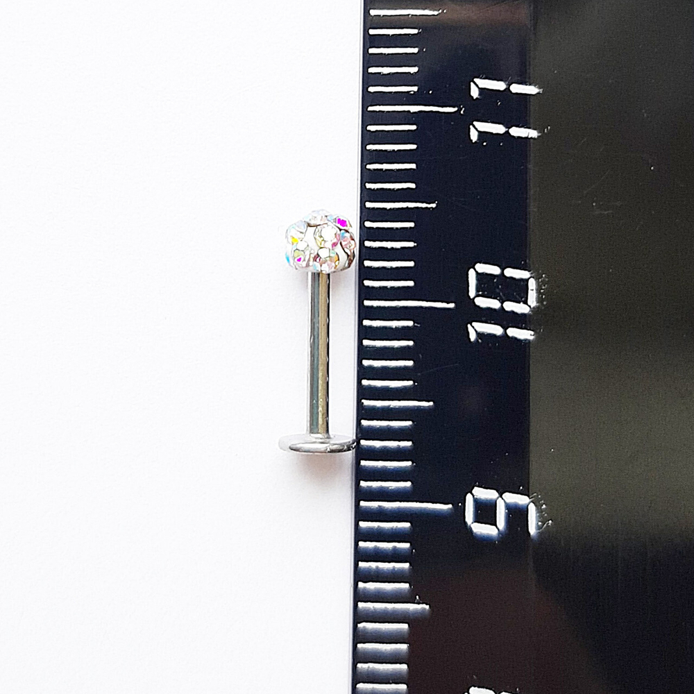 Набор 3 шт. Лабрет 6, 8, 10 мм " Радужный кристалл"для пирсинга губы. Толщина 1,2 мм. Медицинская сталь