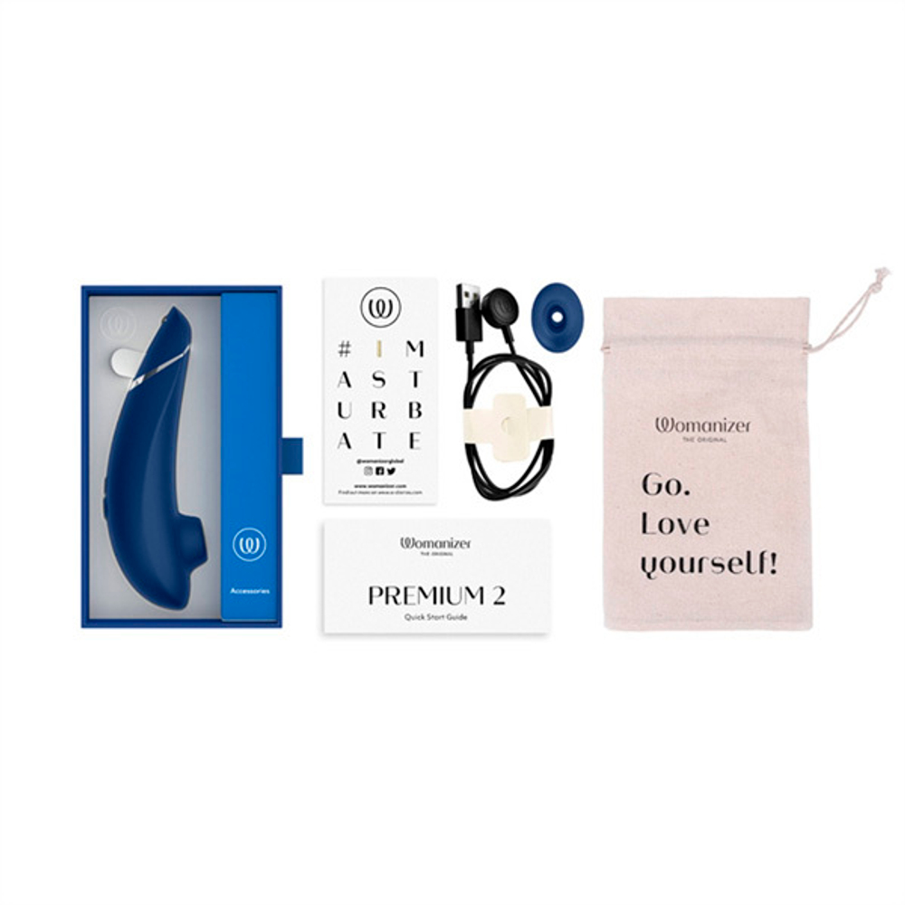 Синий вакуумно-волновой клиторальный стимулятор Womanizer Premium 2 Blueberry WZ212SG5
