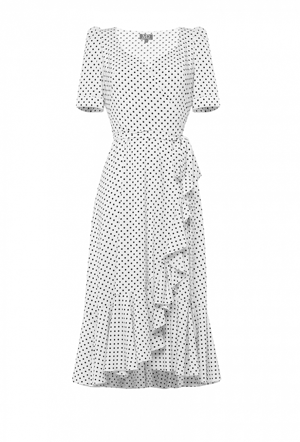 Платье белое в мелкий горох облегающее с запахом 07-01-21SS