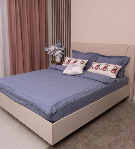 Простыня на резинке из варёного хлопка, лазурно-синий