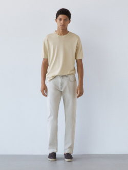 Massimo Dutti Футболка с круглым вырезом, светло-бежевый