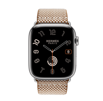 Apple Watch Hermès 45mm Silver Stainless Steel Case with Gold/Ecru Toile H Single Tour