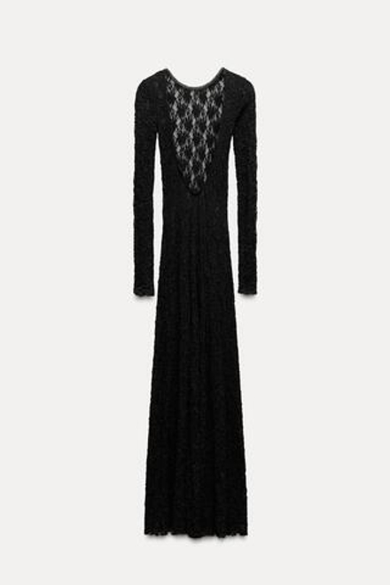ZARA ДЛИННОЕ КРУЖЕВНОЕ ПЛАТЬЕ, ЧЕРНЫЙ