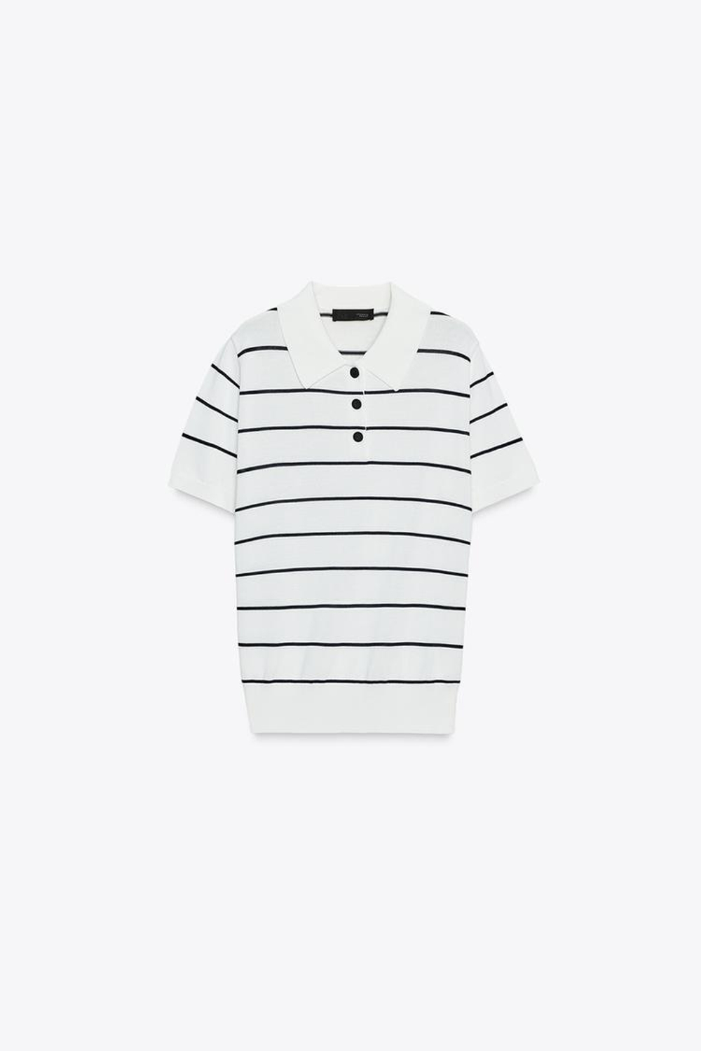 ZARA ТРИКОТАЖНЫЙ ТОП-ПОЛО С КОРОТКИМИ РУКАВАМИ, ПОЛОСКИ