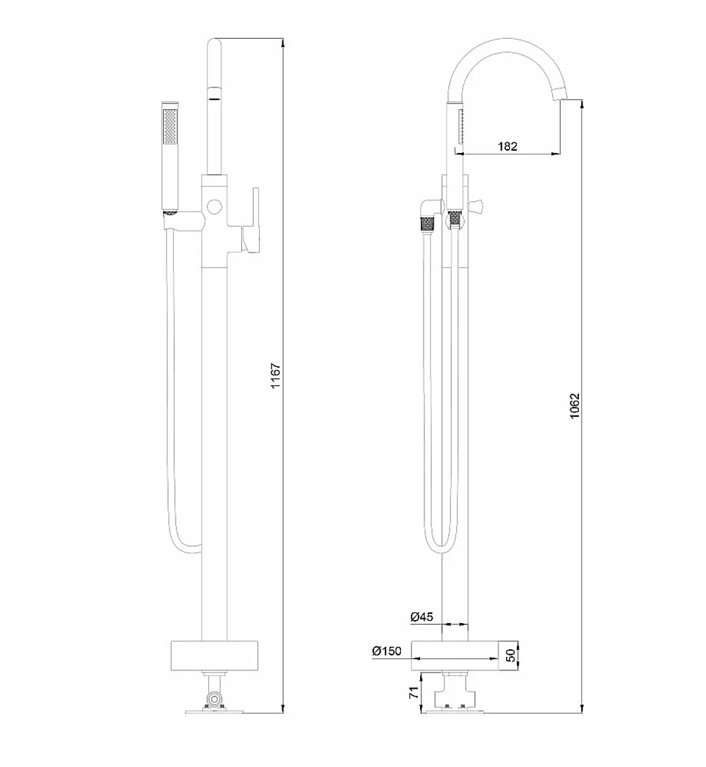 Смеситель для ванны напольного монтажа WONZON & WOGHAND STICK WW-88649017-BGM темный графит
