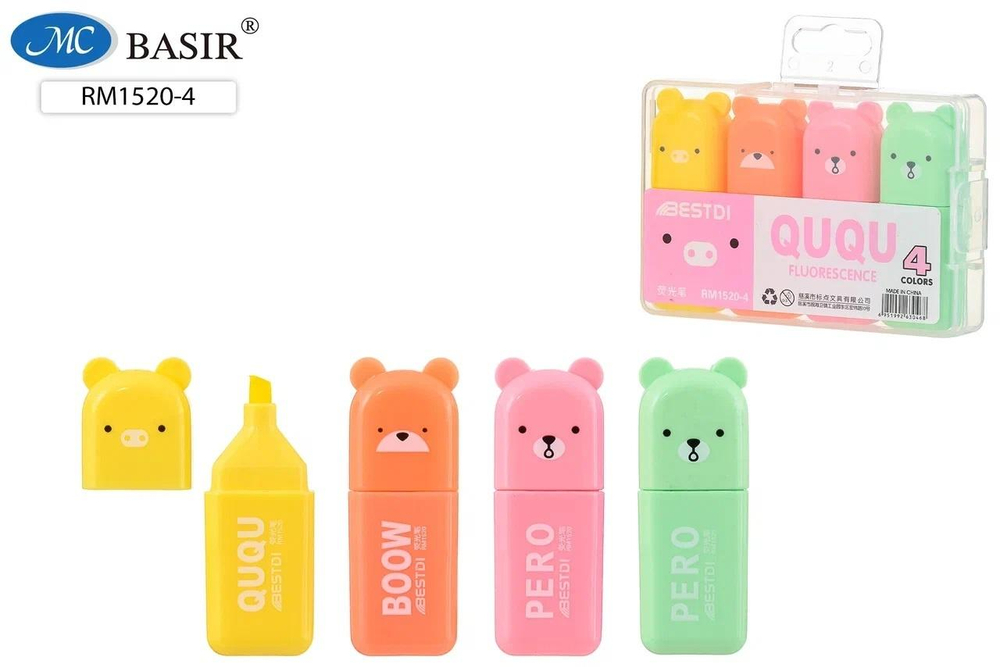 Набор текстовыделителей 4цв. мини 5,4*2 см. пастельные, бокс (Basir)