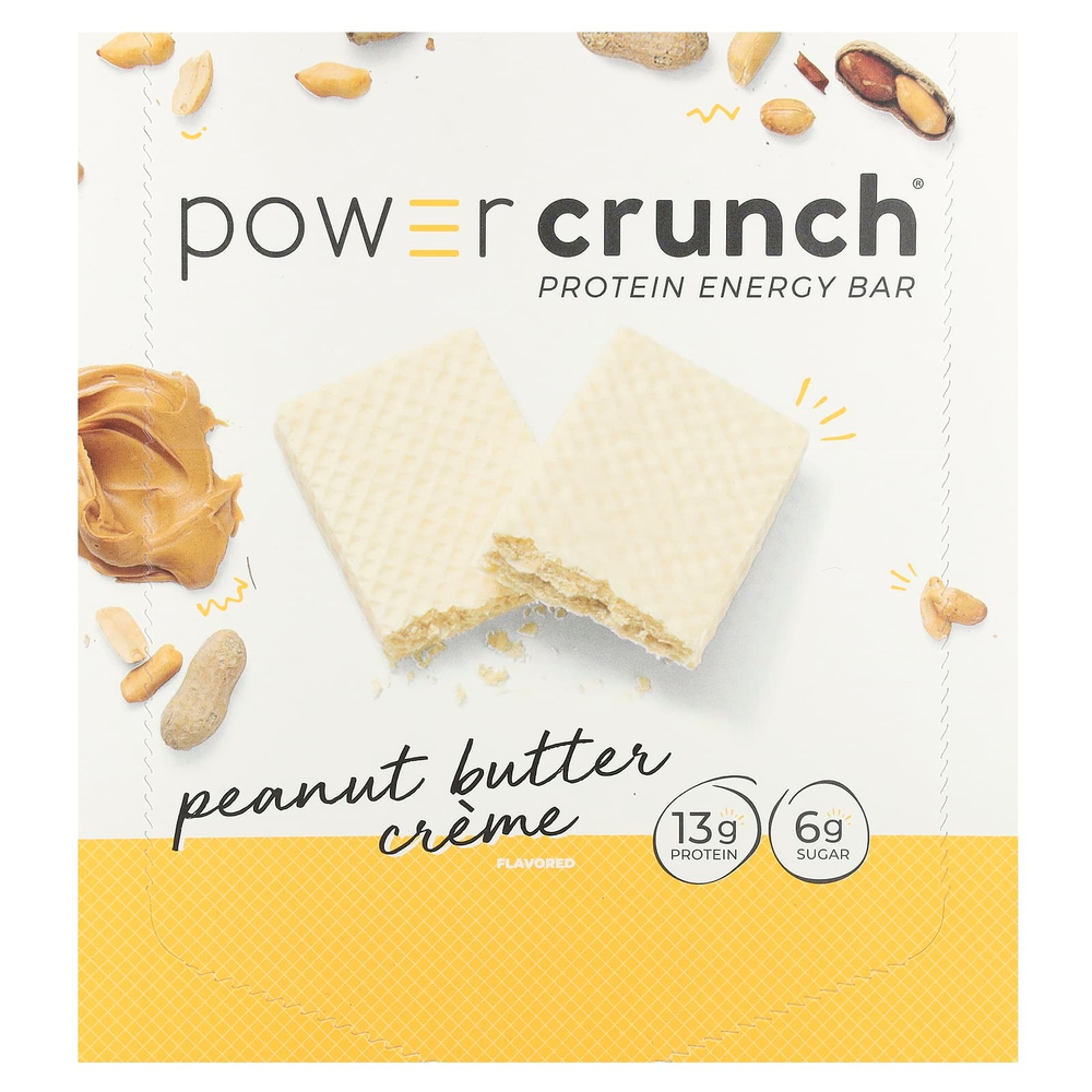 BNRG, Power Crunch® Protein Energy Bar, крем с арахисовой пастой, 12 батончиков по 40 г (1,4 унции)