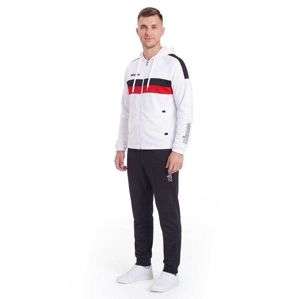 Костюм спорт. муж. с капюш. MIKASA MT550/701-078-XL, р.XL, 100% полиэстер, бело-черно-красный