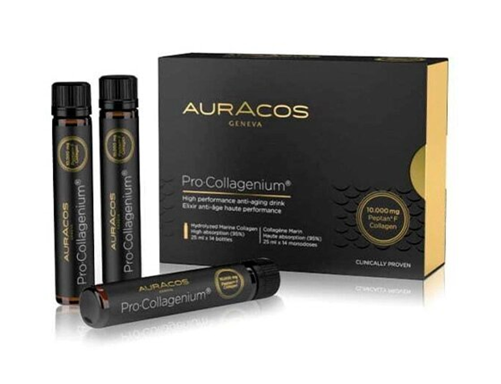 Жидкий питьевой коллаген Auracos PRO Collagenium, БАД для кожи, волос, ногтей, 14 бутылочек по 25 мл. швейцария